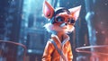 The illustration features a stylish fox wearing fashionable glasses, exuding a sense of charm and sophistication