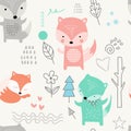 fox seamless pattern, cartoon style