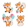 Fox . Set of cute cartoon characters . Hand drawn style . White isolated background . Vector Royalty Free Stock Photo