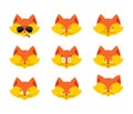 Fox set emoji avatar. sad and angry face. guilty and sleeping. B