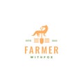 Fox with shovel farmer modern logo design vector