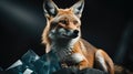 A fox sitting on top of a pile of rocks. Generative AI image. Royalty Free Stock Photo
