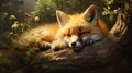 Fox Sleeping and Resting in natural habitat