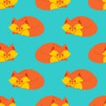 Fox sleeps seamless pattern. Sleeping wild beast background. Tex