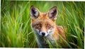 A fox sneaking through tall grass, its eyes focused on its prey Royalty Free Stock Photo