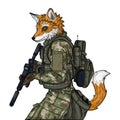Fox soldier character. Vector illustration isolated on white background.
