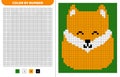 Fox squishmallow. Color by number. Pixel coloring book. Numbered squares. Game for kids. Vector