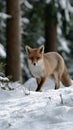 A fox is standing in the snow, looking at the camera Royalty Free Stock Photo