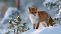 A fox is standing in the snow, looking at the camera Royalty Free Stock Photo