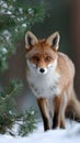 A fox is standing in the snow, looking at the camera Royalty Free Stock Photo
