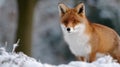 A fox is standing in the snow, looking at the camera Royalty Free Stock Photo