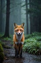 Red Fox Staring Directly at the Camera in Forest During Rainy Weather Royalty Free Stock Photo