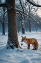 Red Fox in Winter Wonderland: Majestic Hunter Feasting on Prey Royalty Free Stock Photo