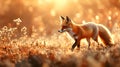 A Fox strolling through autumn fields with golden light Royalty Free Stock Photo