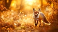 A Fox strolling through autumn fields with golden light Royalty Free Stock Photo