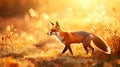 A Fox strolling through autumn fields with golden light Royalty Free Stock Photo
