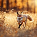 A Fox strolling through autumn fields with golden light Royalty Free Stock Photo