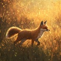 A Fox strolling through autumn fields with golden light Royalty Free Stock Photo