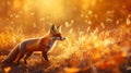 A Fox strolling through autumn fields with golden light Royalty Free Stock Photo