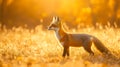 A Fox strolling through autumn fields with golden light Royalty Free Stock Photo