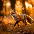A Fox strolling through autumn fields with golden light Royalty Free Stock Photo