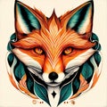 Fox Tatoo illustration Mystical Art. Generative Ai. Royalty Free Stock Photo