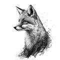 fox tattoo black and white white background 1 Royalty Free Stock Photo