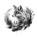 fox tattoo black and white white background 2 Royalty Free Stock Photo