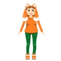 Fox teen girl dressed up in urban style, fashion animals. girl in a cap fox vector cartoon character