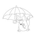 Fox is under an umbrella. Coloring book. vector illustration