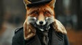 Fox in a vintage detectives outfit cunning and smart