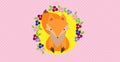 Fox in vintage floral circle