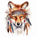Watercolor portrait of beautiful red fox Royalty Free Stock Photo