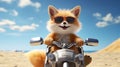 A fox wearing sunglasses on a motorcycle on beach