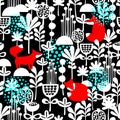 Fox in winter forest seamless pattern Royalty Free Stock Photo