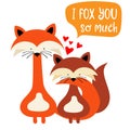 Foxes couple in love. Funny Valentine`s day card