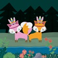 Foxes cute hippie cartoon