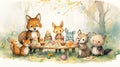 Foxes\' Festive Feast: A Whimsical Illustration of Animals Celebr