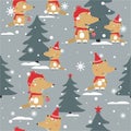 Foxes, fir trees, snow, seamless pattern Royalty Free Stock Photo