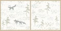 Foxes forest seamless pattern. Hand drawn meadow landscape. Woodland vector Royalty Free Stock Photo