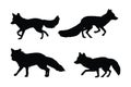 Foxes walking different positions, silhouette set vector. Adult fox silhouette collection on a white background. Carnivore animals