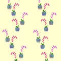 Foxglove flowers in pots seamless pattern