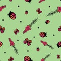 Foxgloves and insects seamless vector pattern