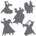 Foxtrot dance/ Ballroom dance/ Couple dance silhouette vector