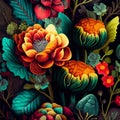 wallpaper pattern with colorful flowers and leaves