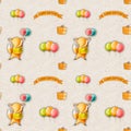 foxy birthday seamless pattern, holiday wallpaper, colorful background