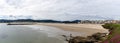 Panorama view of Foz beach and town with the Foz River leading to the harbor and marina Royalty Free Stock Photo