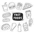 Cute hand drawn fast food doodle illustration Royalty Free Stock Photo
