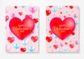 Valentine\'s day posters set. Vector illustration. 3d red, white and pink hearts Royalty Free Stock Photo