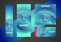 Blue bookend template with flowing liquid shapes, amoeba forms.